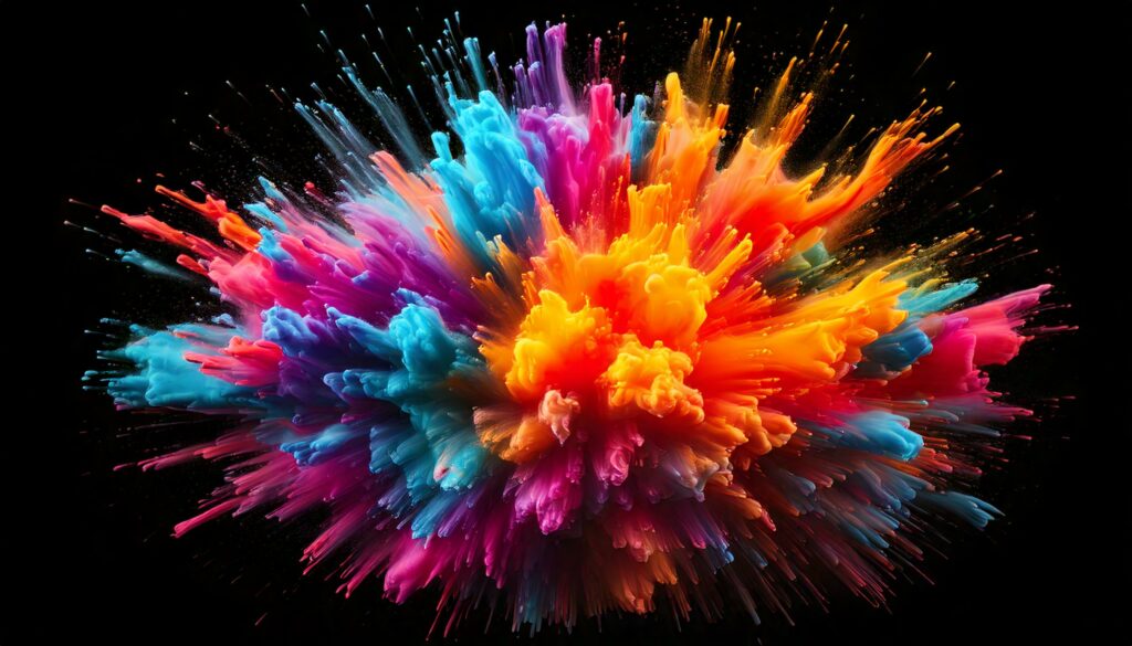 bunte Farbe explodiert auf schwarzem Hintergrund