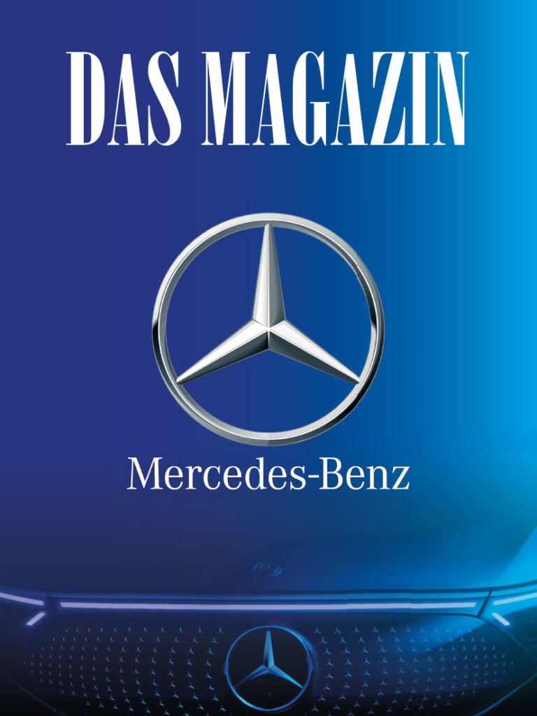 Titelseite Mercedes-Benz in blau in der Mitte ist groß das Mercedes-Benzlogo abgebildet
