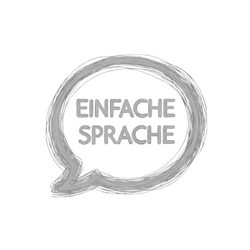 Symbolbild: Eine Sprechblase im Kreidestil mit dem Text 'EINFACHE SPRACHE'. Steht für das Prinzip der Verständlichkeit, logisch strukturierter Texte und die Erstellung von Inhalten in leichter Sprache.